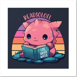 Cute Axolotl Reading Book Bookworm Posters and Art